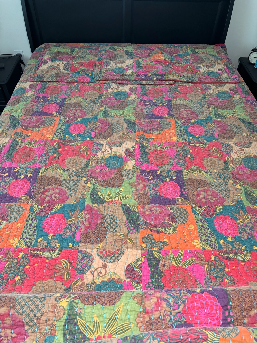 Greenland Home Fashions Jewel Quilt Set- King Size- Teal Pink Cozy Boho Stitch - Picture 2 of 10